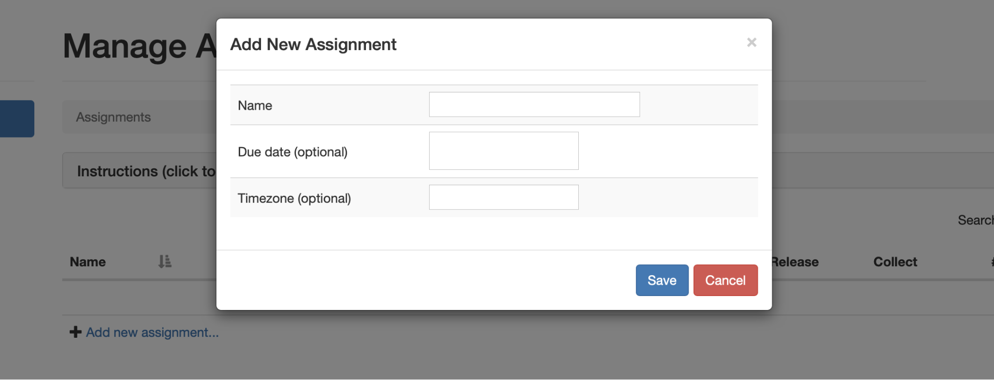 add assignment pop-up